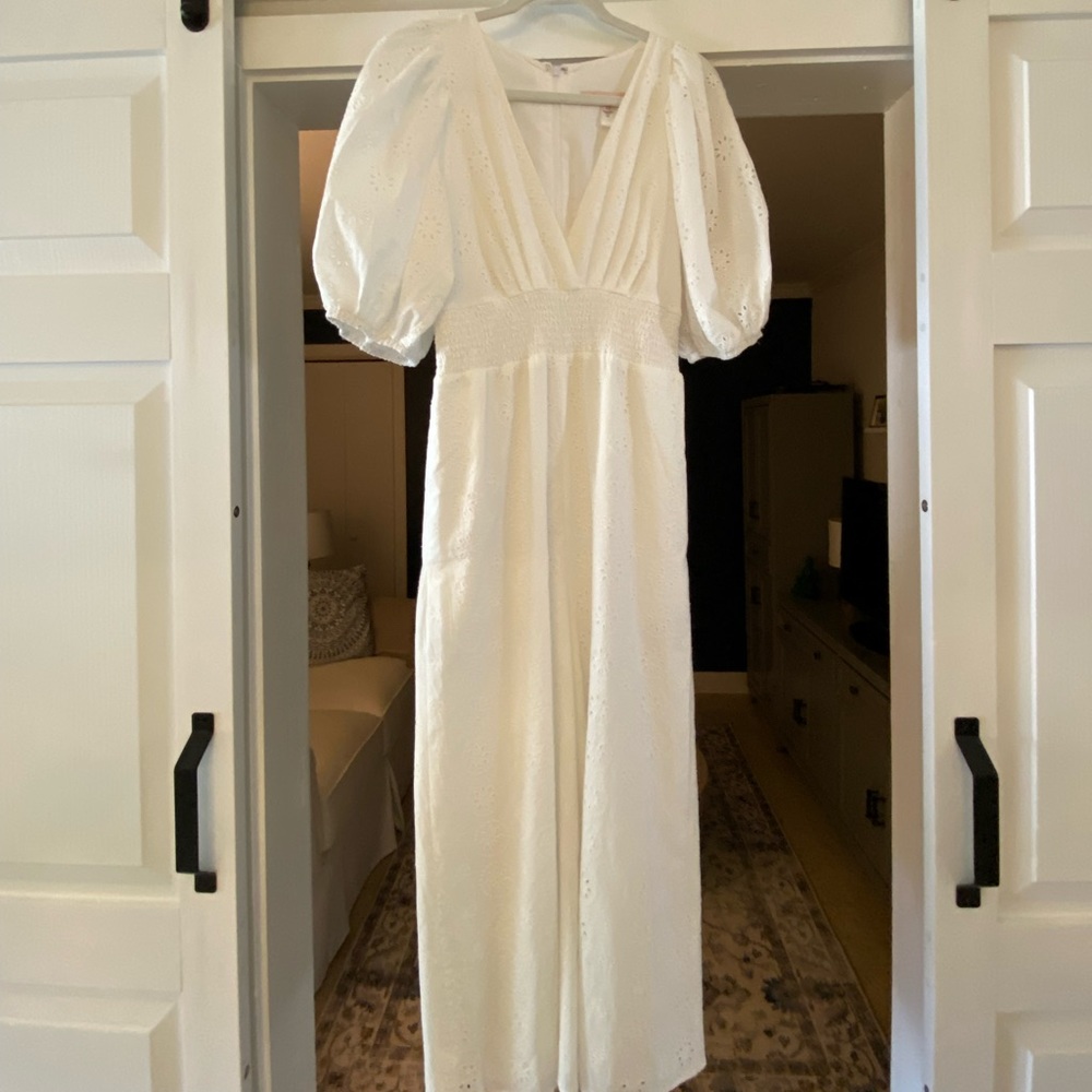 Anthropologie smocked white eyelet jumpsuit